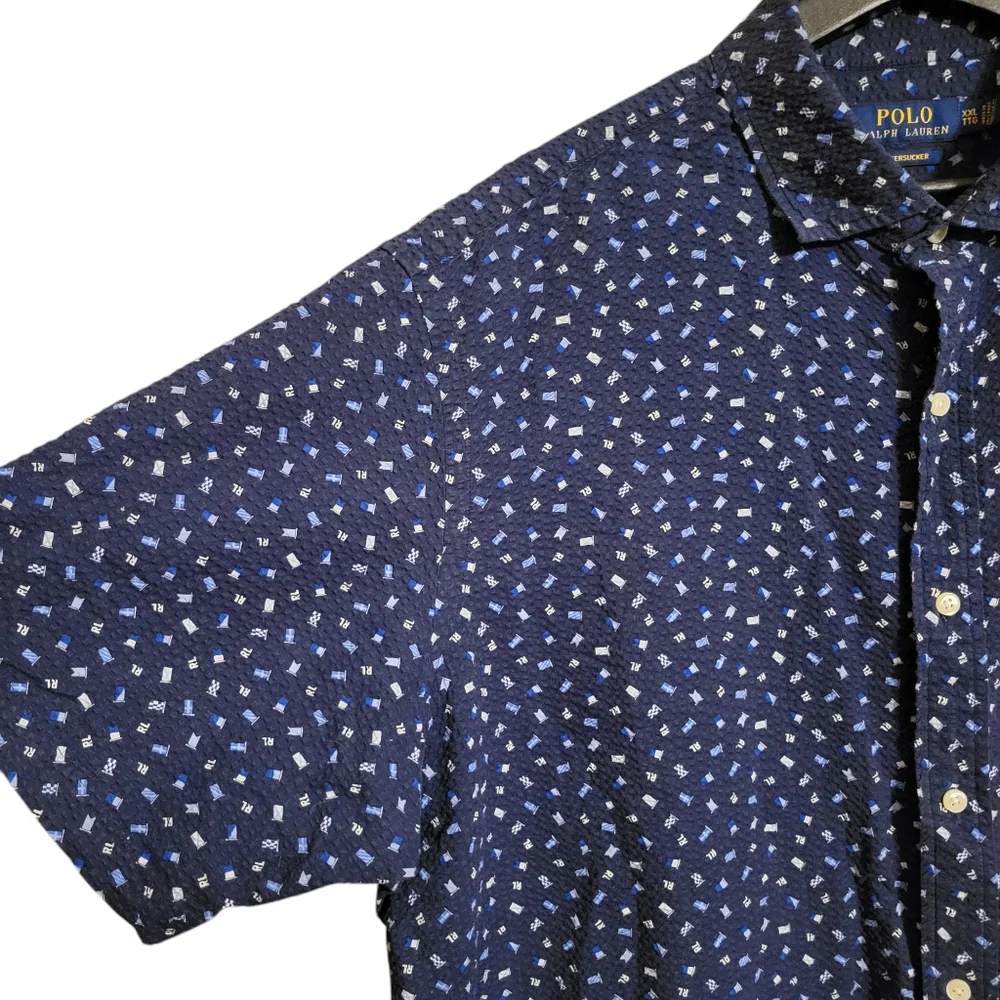 Polo Ralph Lauren Seersucker Blue Flag Print Shirt